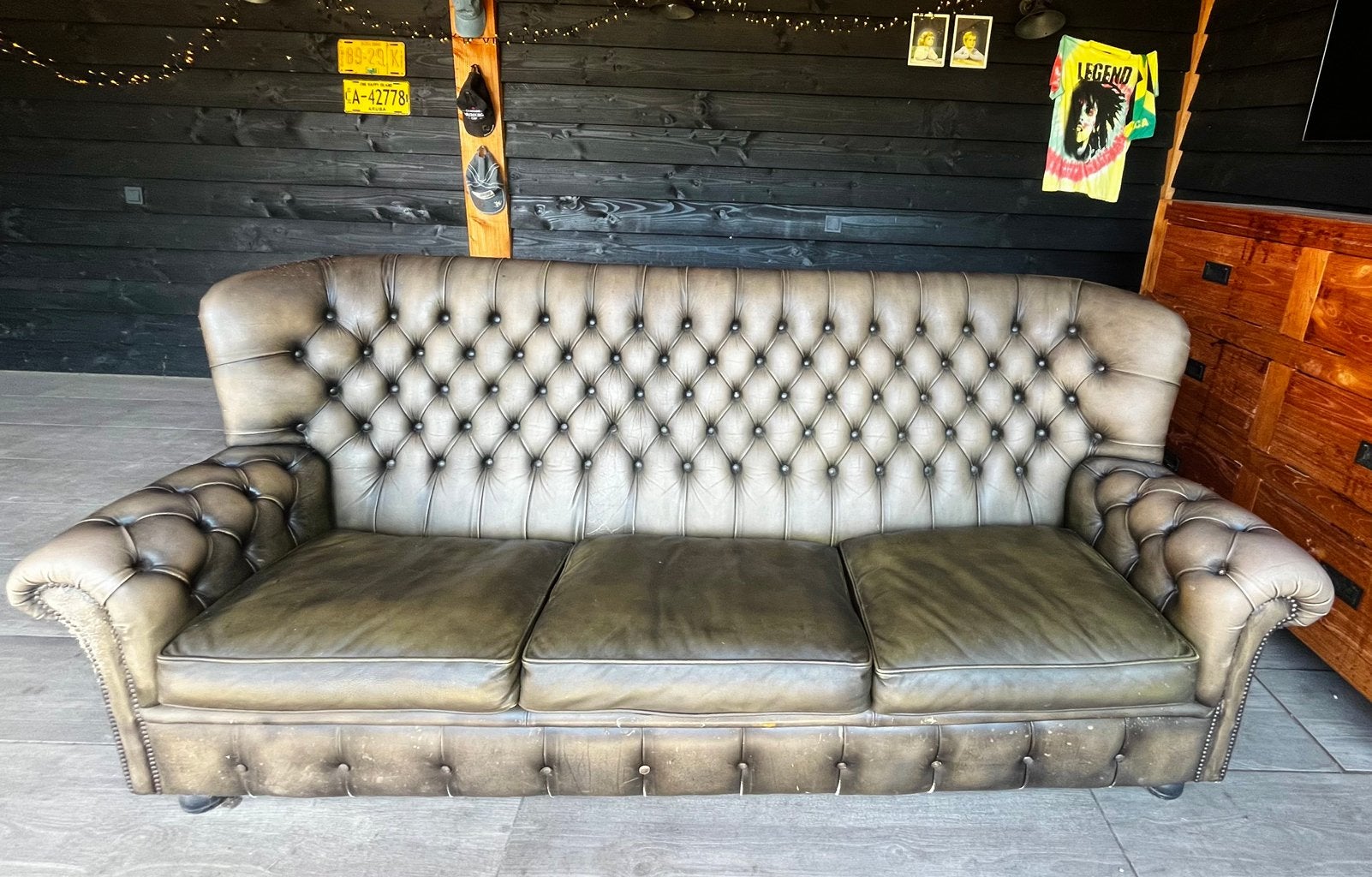 Canterbury High-Back Chesterfield lederen bank - Olijfgroen, Ophalen, Gebruikt, Chesterfield, Driepersoons
