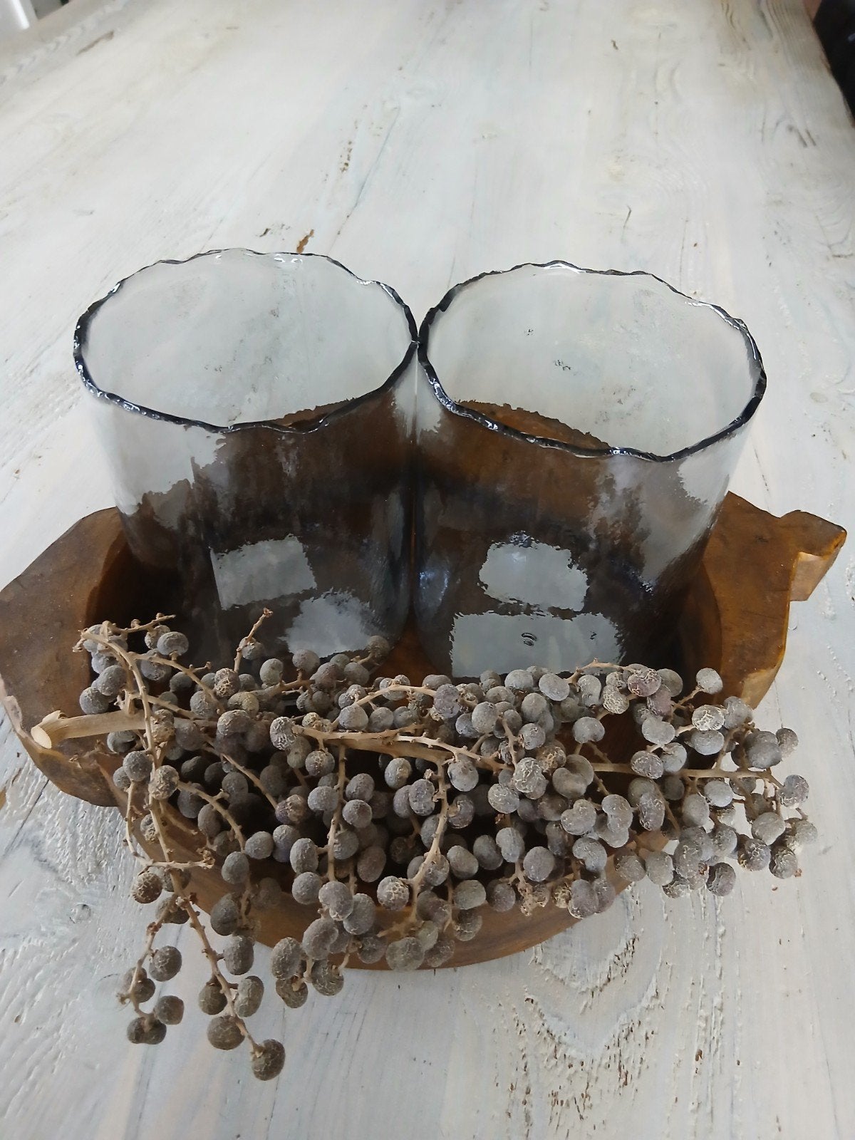 2 windlichten luster glas, Ophalen, Overige materialen, Zo goed als nieuw, Grijs