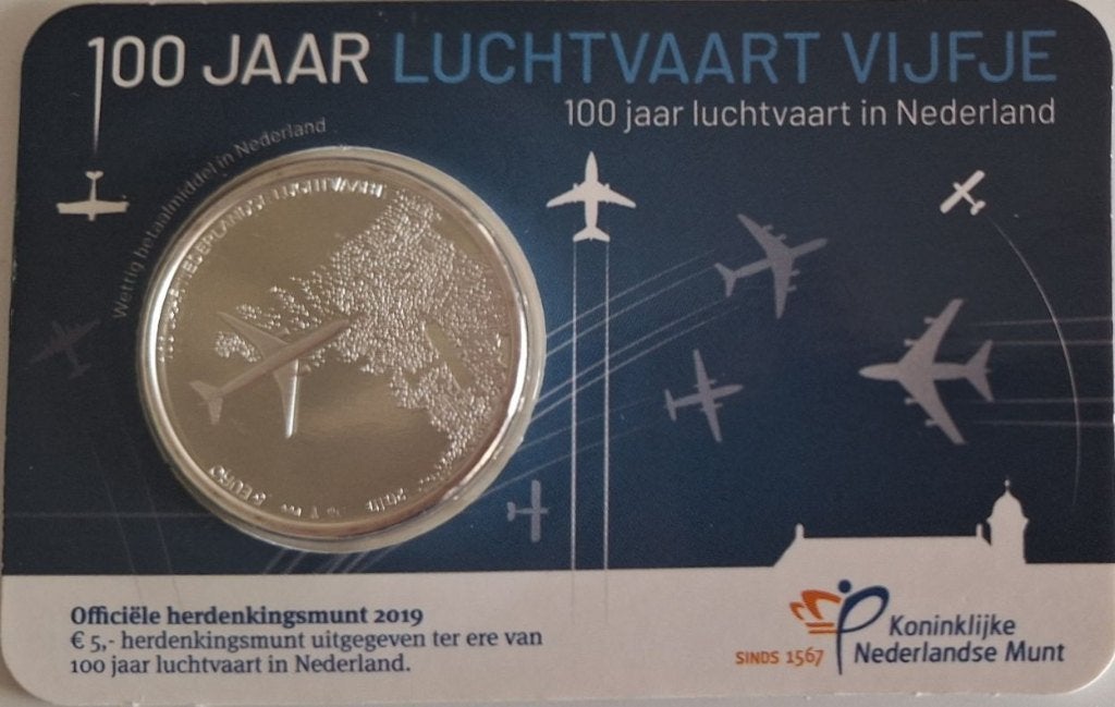 Coincard 2019 - 100 jaar Luchtvaart Vijfje - UNC, Verzenden, Overige landen, 5 euro, Setje