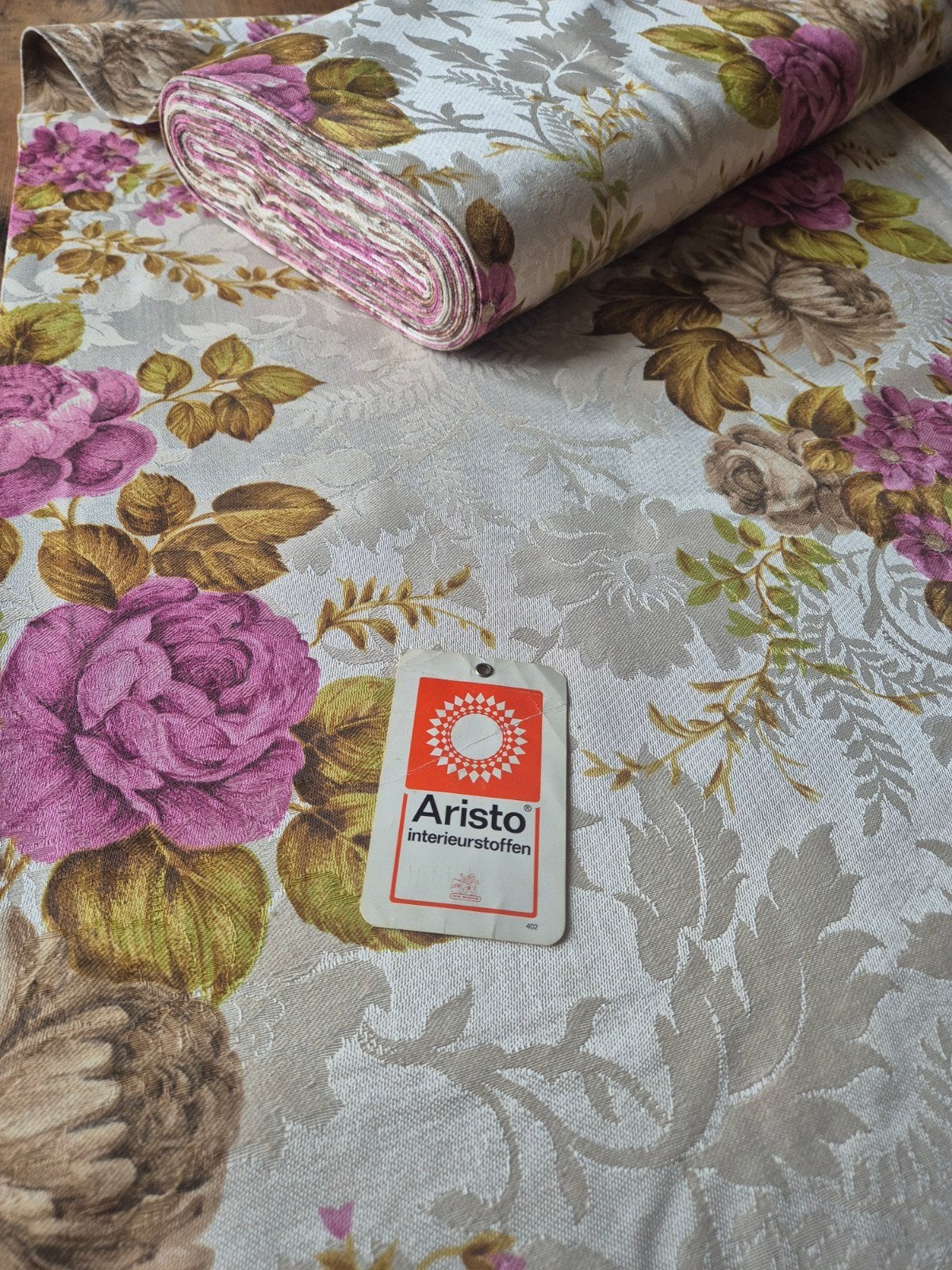 Vintage Aristo interieurstof / Damast met rozen, Ophalen, Katoen, 200 cm of meer, 120 cm of meer