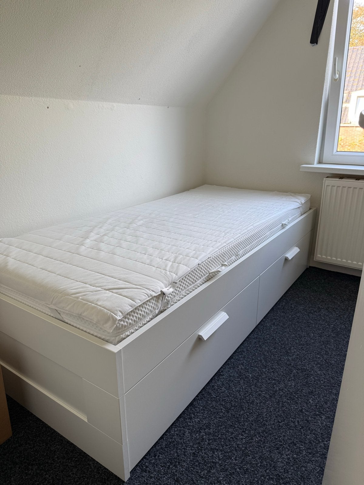 Ikea Brimnes eenpersoonsbed met opberglades, Ophalen, 90 cm, Eenpersoons, Wit
