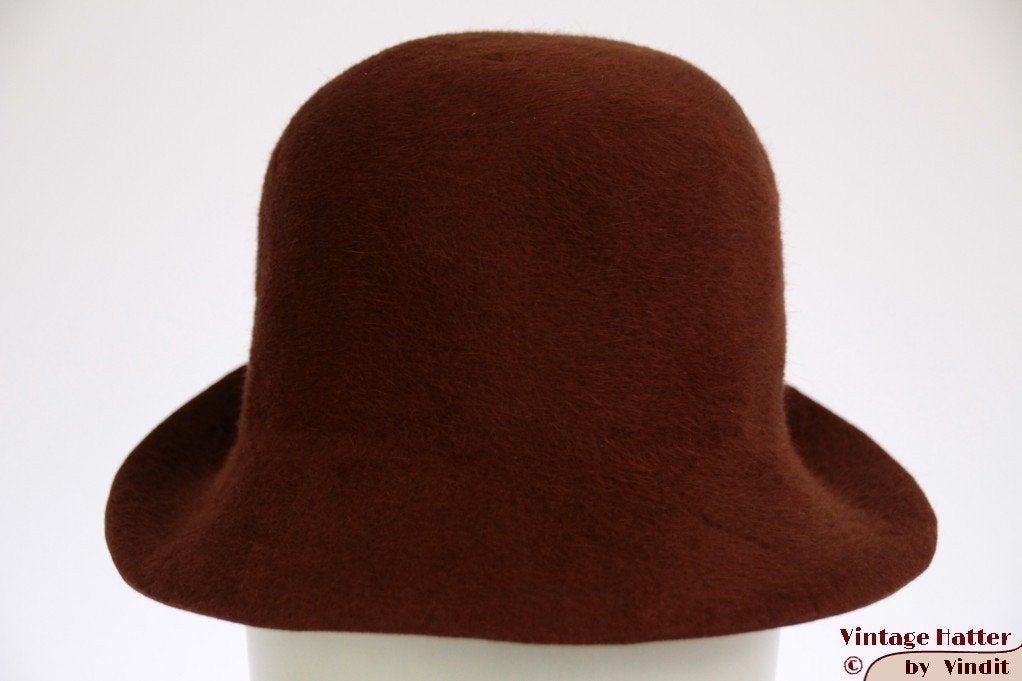 oude Vintage Dameshoed cloche dophoed bruin haarvilt 56, Ophalen of Verzenden, Dames