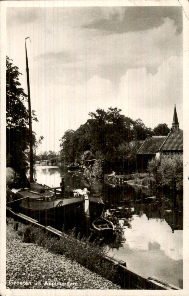 Appingedam - Boot - Kanaal, Ophalen of Verzenden, 1920 tot 1940, Gelopen, Groningen