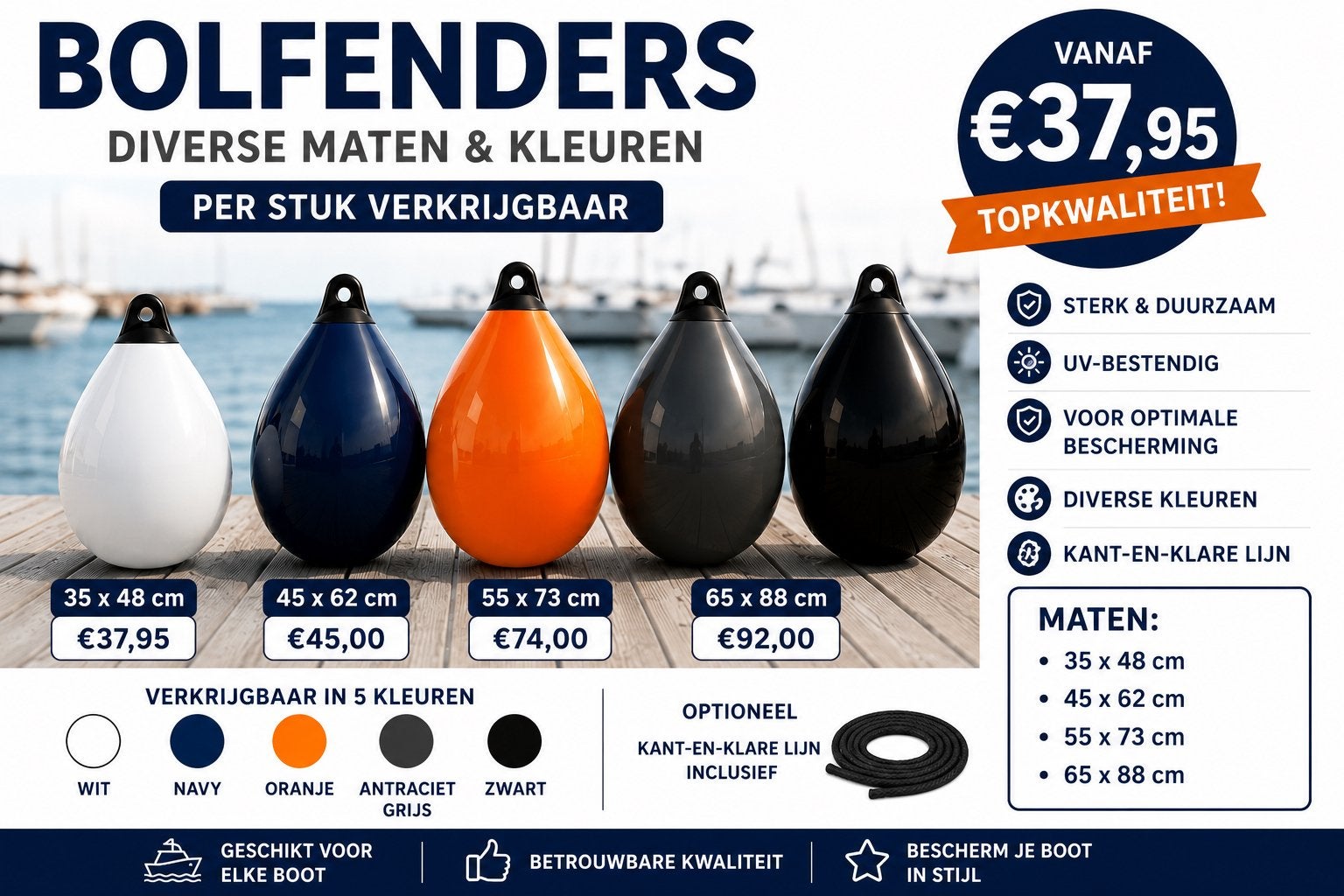 Bolfender Kogelfender in diverse maten en kleuren, Info@bateaubootservice.nl, Overige typen, Nieuw, Ophalen of Verzenden