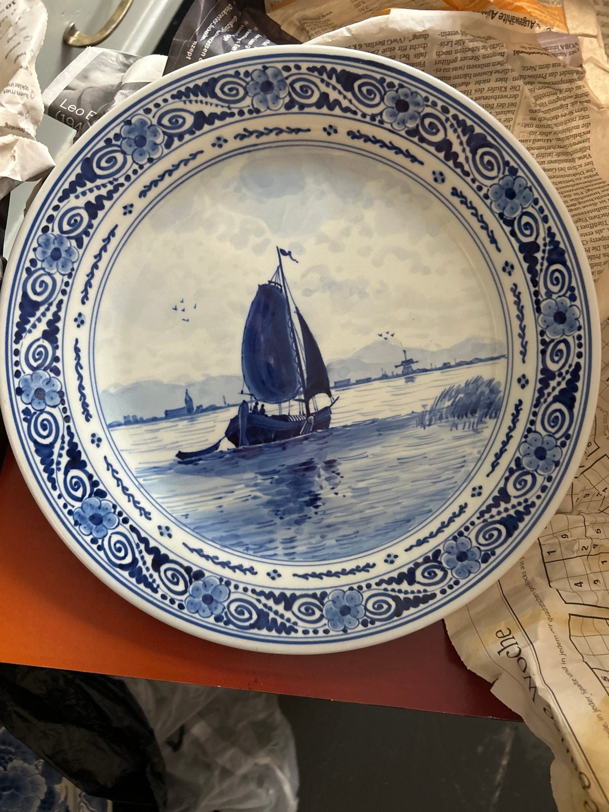 Oud Delfts Blauw Botter Bord - Handgeschilderd Zeilschip, Ophalen