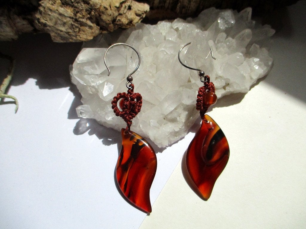 Edelsteen oorhangers - carneool en jaspis, Overige materialen, Hangers, Overige kleuren, Nieuw