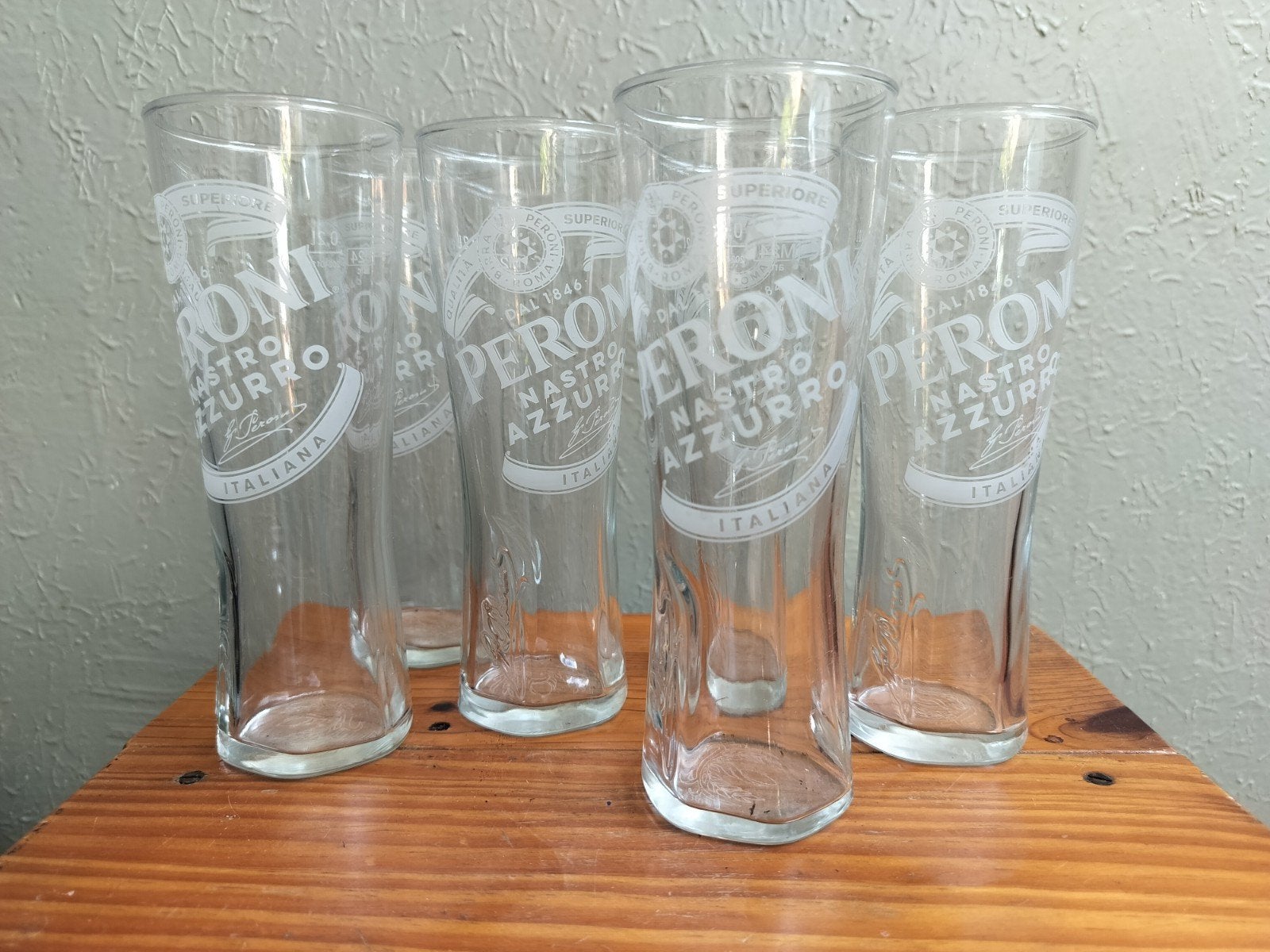 6 Peroni Nastro Azzurro bierglazen 0.2L, Verzamelen, Biermerken, Zo goed als nieuw, Glas of Glazen, Overige merken, Ophalen
