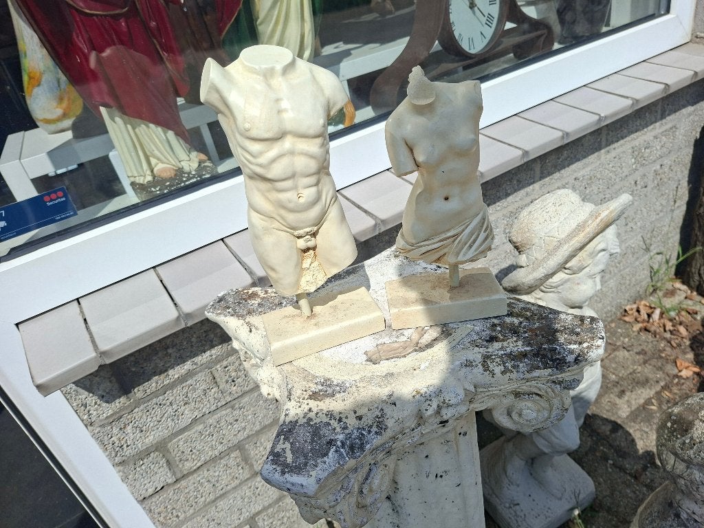 schitterende zware massief set torso beeld van man en vrouw, Ophalen of Verzenden, Op sokkel, Beeld
