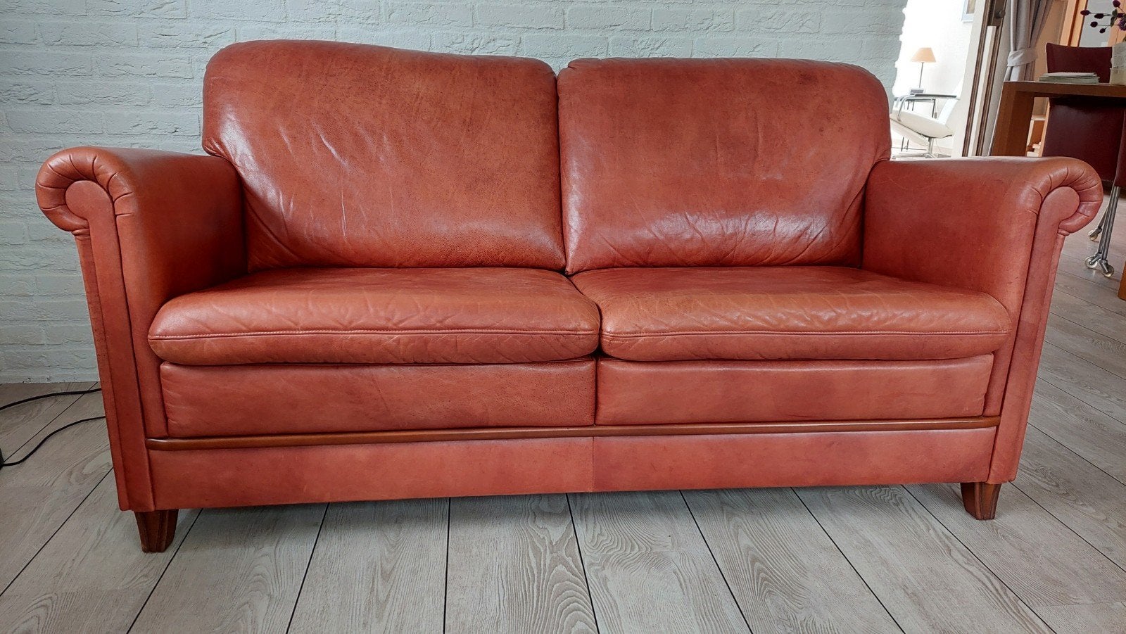 leren  bankje, bruin, Ophalen, Gebruikt, 150 tot 200 cm, Tweepersoons
