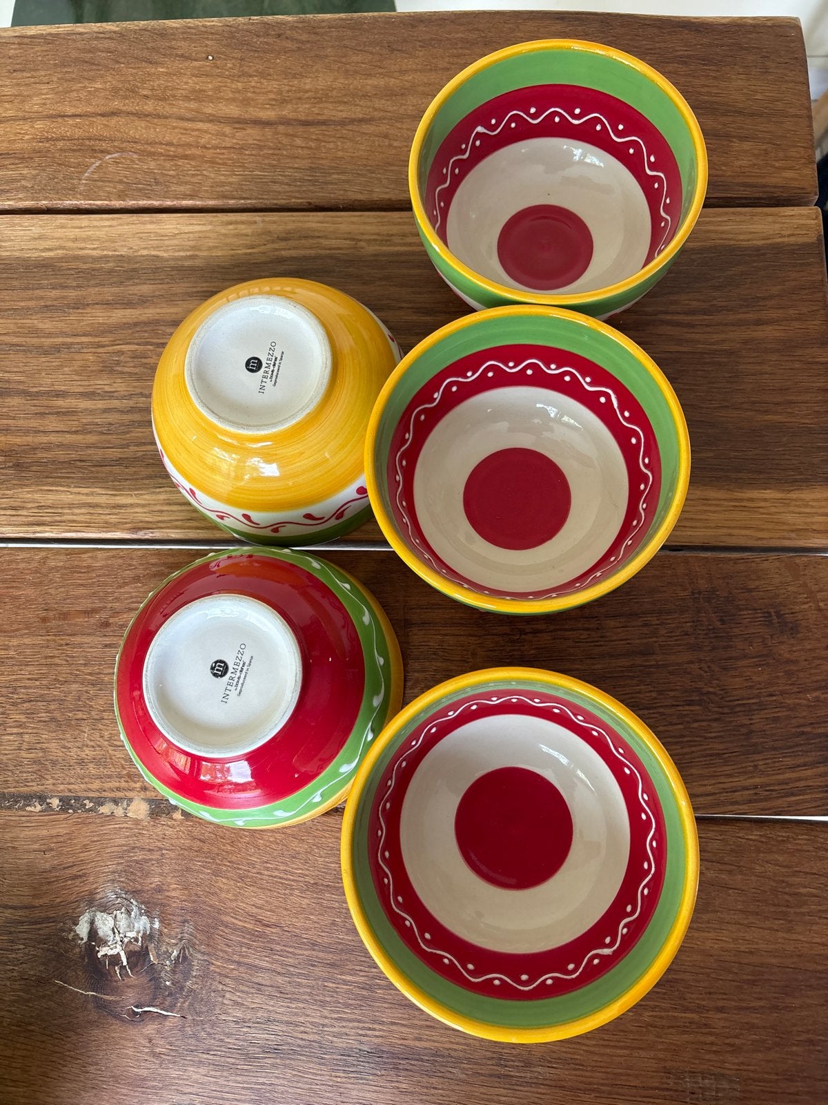Set van 5 kleurrijke schaaltjes van Intermezzo, Porselein of Keramiek, Schaal, Rond, Ophalen of Verzenden