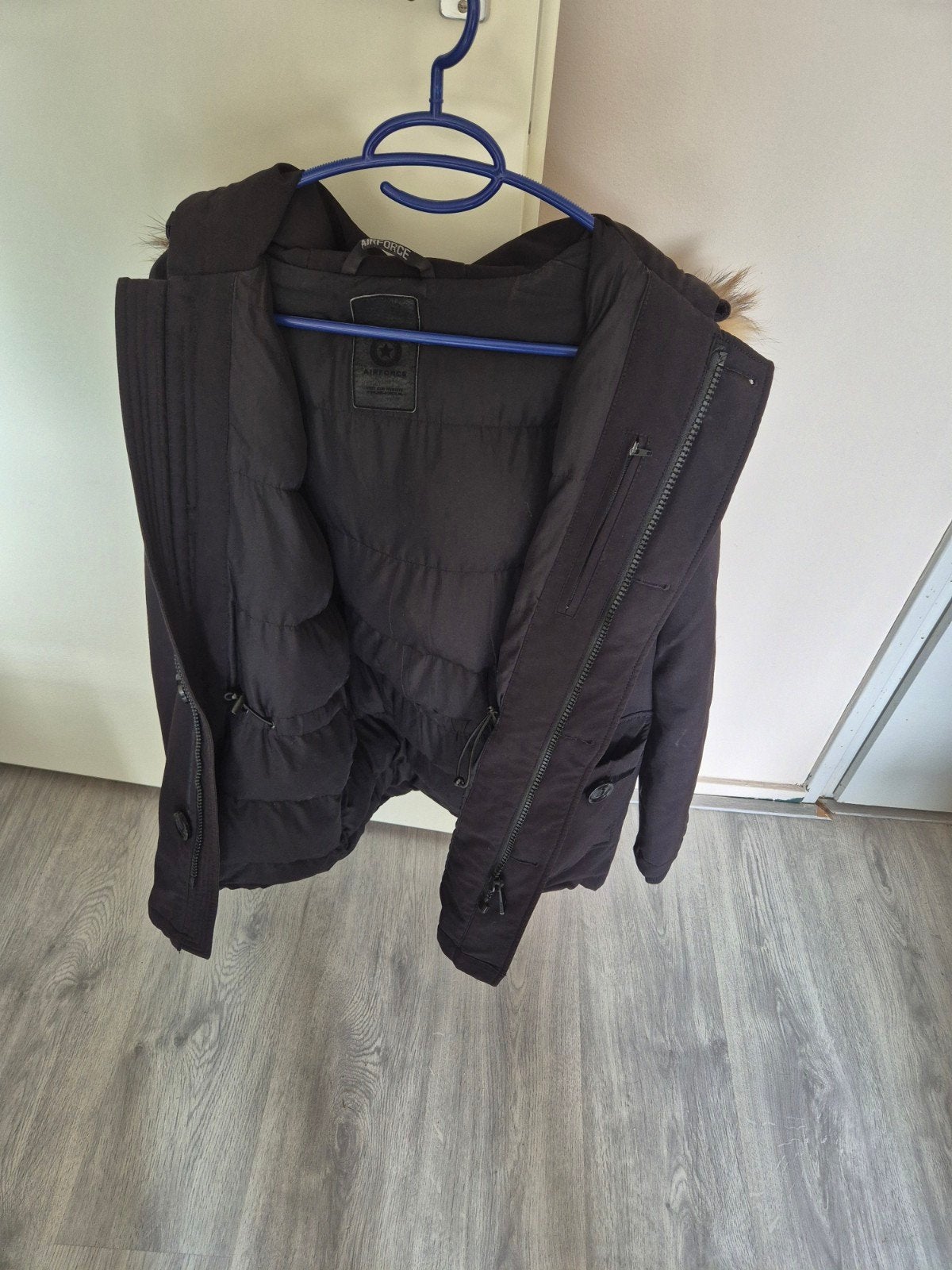 Airforce winterjas met bontkraag, Ophalen of Verzenden, Zo goed als nieuw, Zwart