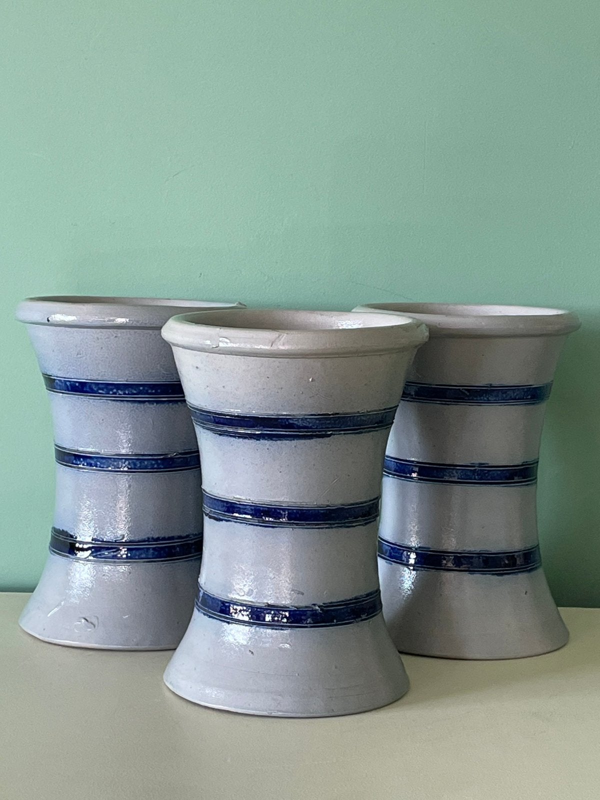 Prachtige set van 3 Westerwald steengoed vazen - 18 cm, Ophalen of Verzenden