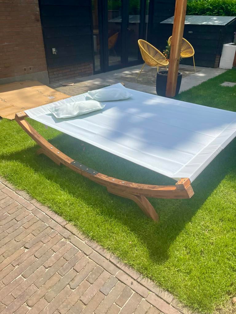 vidaXL Tuinbed - Massief hout - Crème, Tuin en Terras, Ligbedden, Ophalen, Zo goed als nieuw, Hout