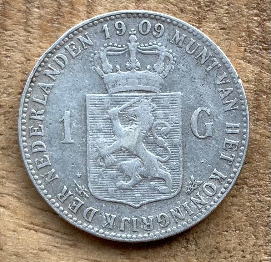 1 gulden 1909 Wilhelmina, Ophalen, 1 gulden, Zilver, Koningin Wilhelmina