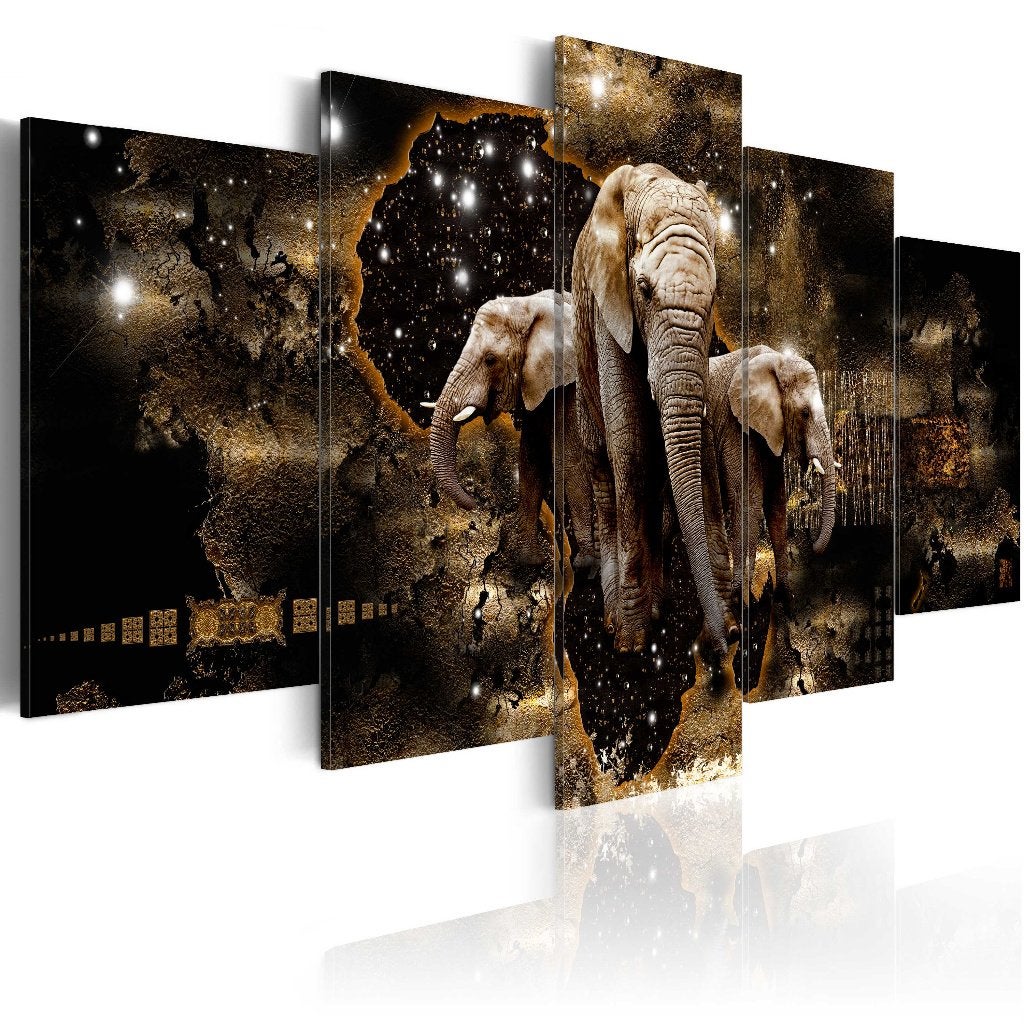 871 Afrika Olifant XXL 5 Luik Canvas Schilderij 200x100cm, Nieuw, 125 cm of meer, Ophalen of Verzenden, Schilderij