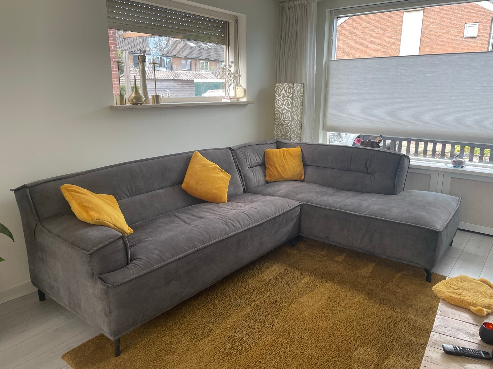 Olijfgroene velvet loungebank van Haco, 305cm breed, Ophalen, Gebruikt, Minder dan 75 cm, 300 cm of meer