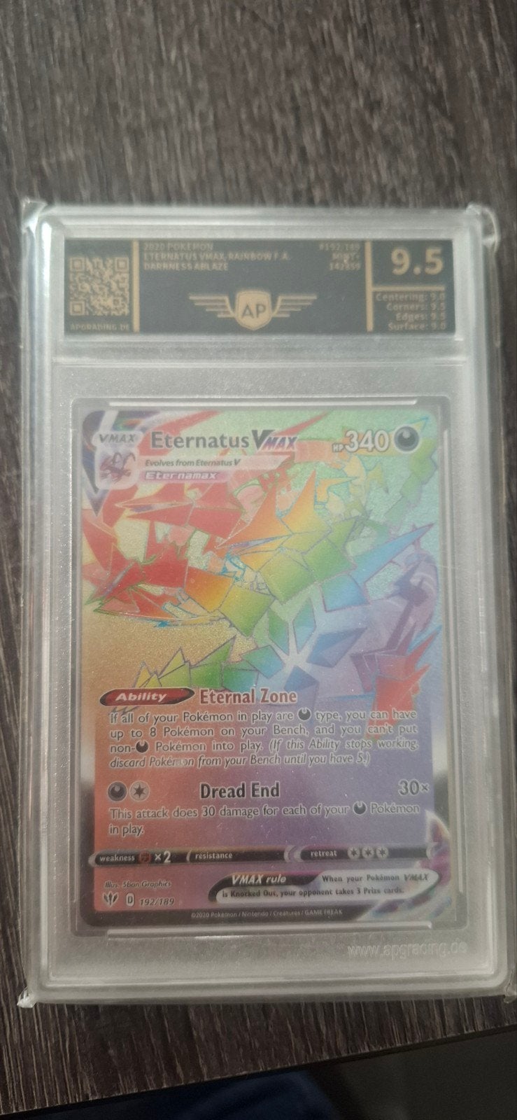Eternatus VMAX Rainbow Rare (AP Graded 9.5), Ophalen of Verzenden, Zo goed als nieuw, Losse kaart, Foil