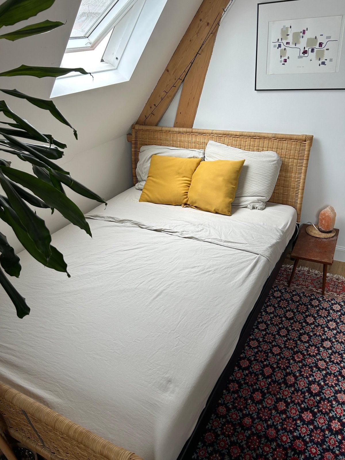 Sundnes Ikea bed rotan 140 x 200cm, Ophalen, Zwart, Tweepersoons, Natuurlijk