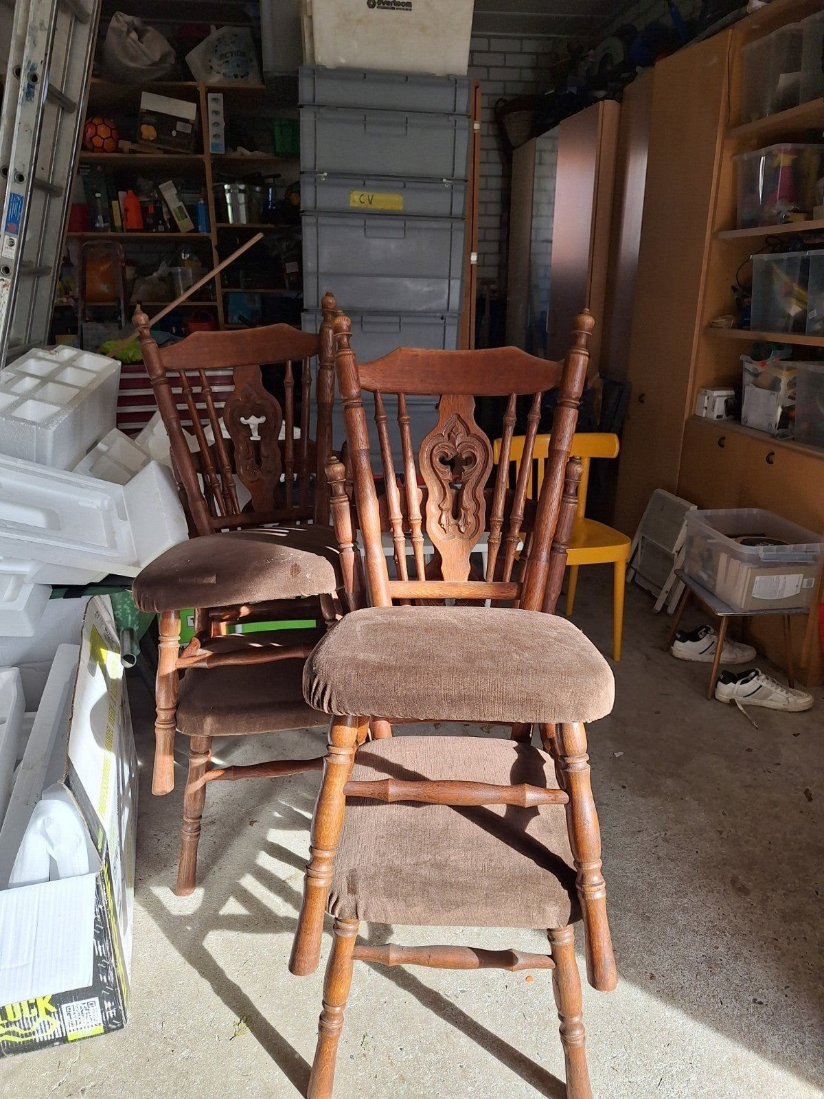 4 Antieke Houten Stoelen met Stoffen Bekleding, Antiek en Kunst, Ophalen