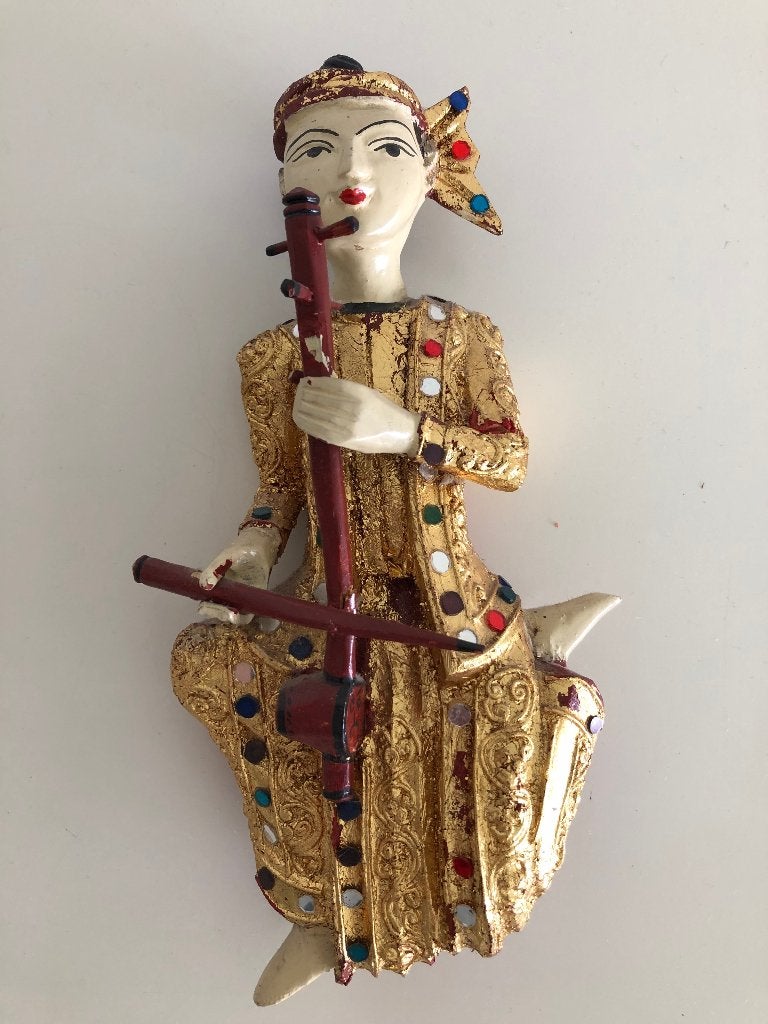 houten beeld violist Thailand, Ophalen of Verzenden, Zo goed als nieuw, Mens