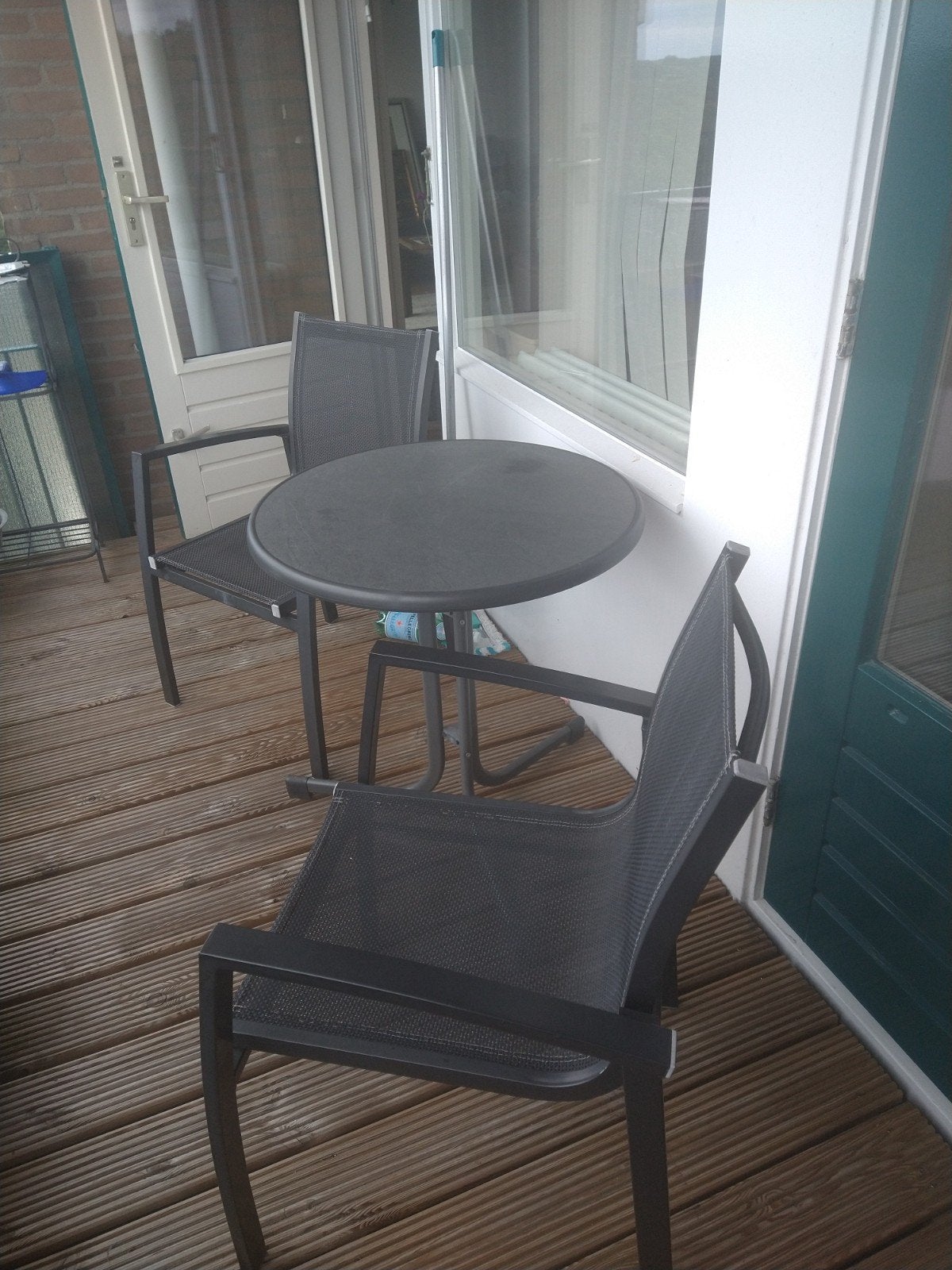 Compacte tuinset: tafel met 2 stoelen, Kunststof, Gebruikt, Tuinset, Eettafel