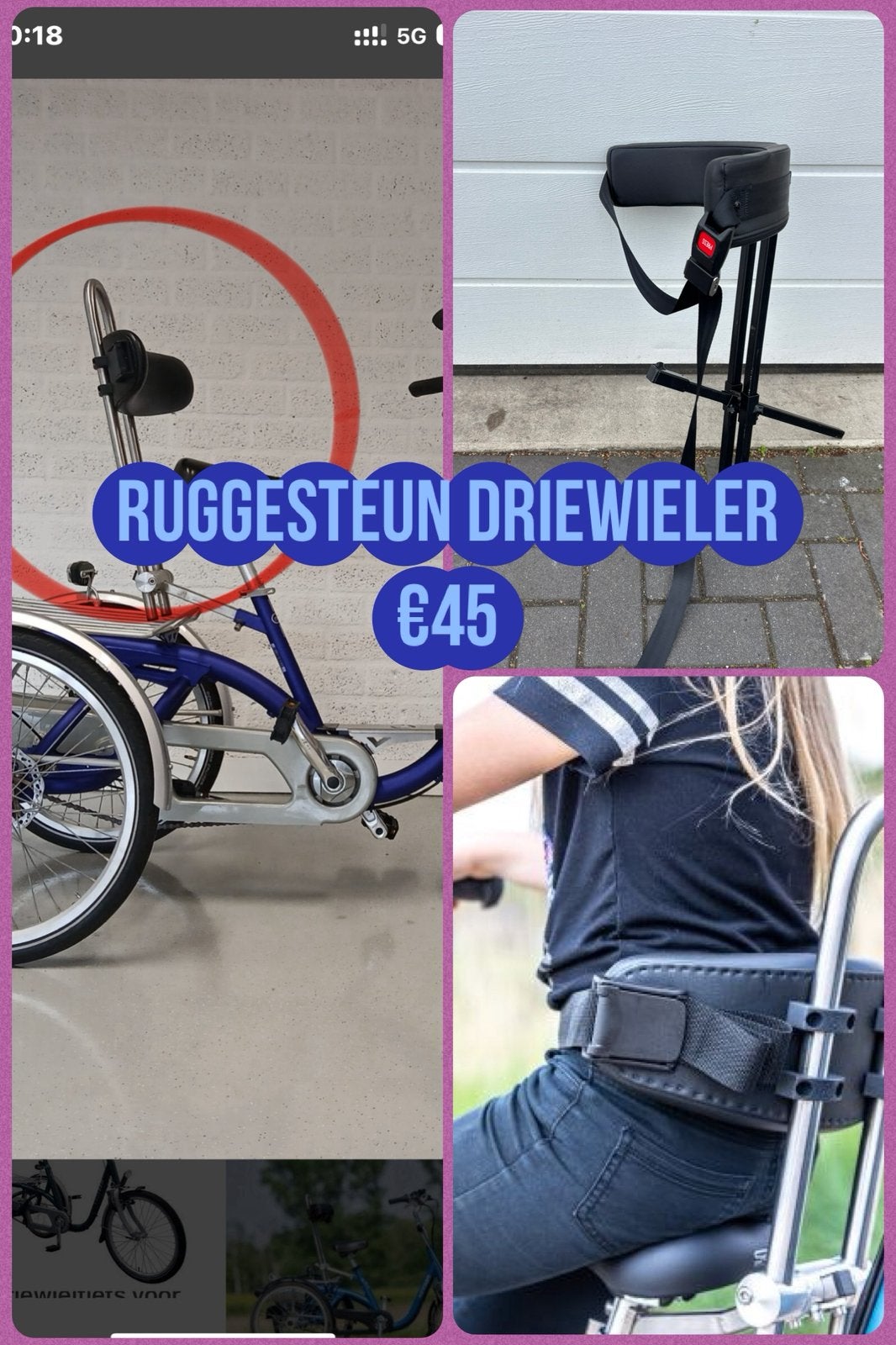 Ruggesteun voor driewieler fiets, Fietsen en Brommers, Fietsen | Driewielers, Gebruikt, Meer info ☎️0️⃣6️⃣➖2️⃣0️⃣9️⃣0️⃣1️⃣0️⃣4️⃣0️⃣