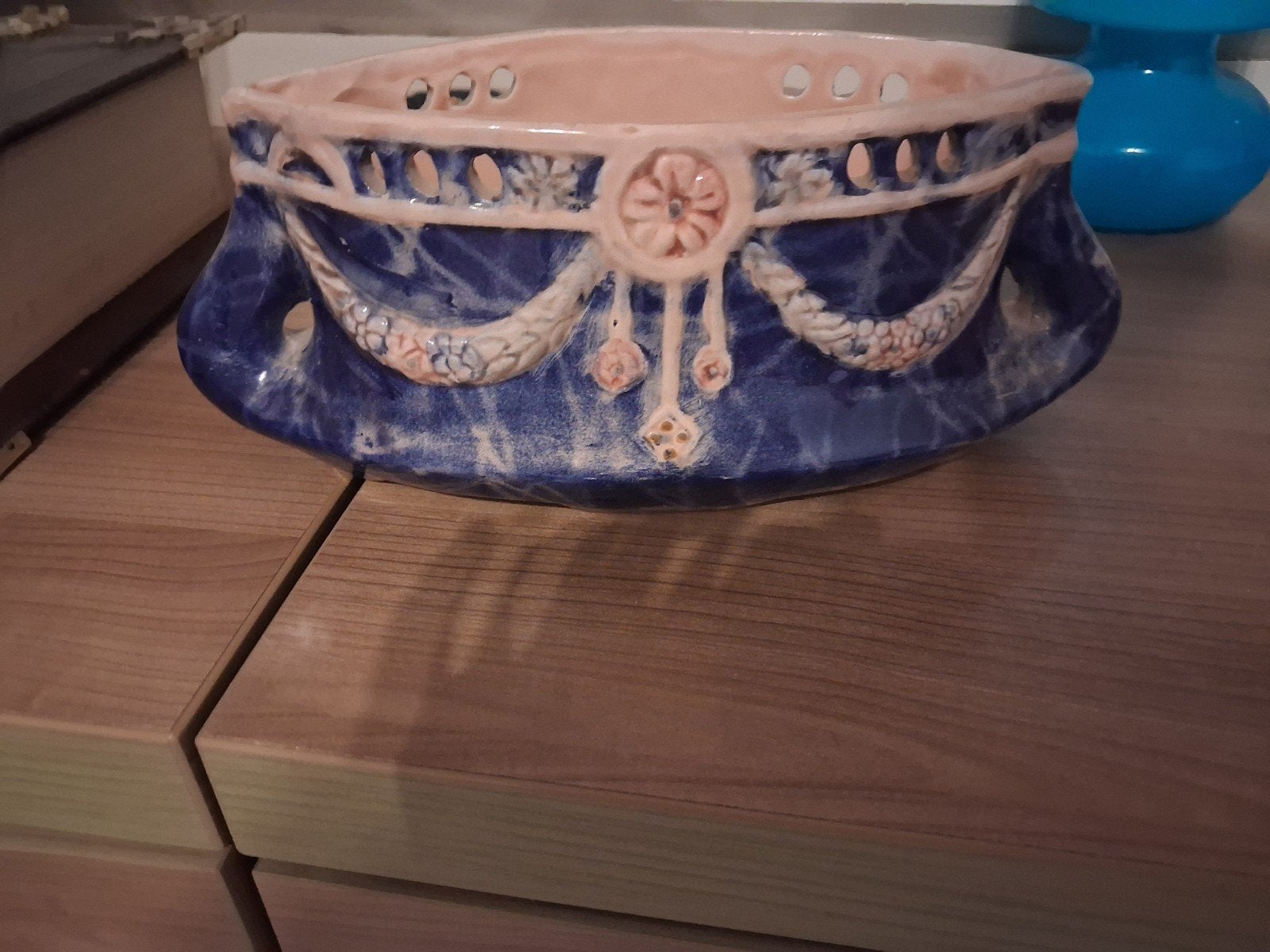 Keramieke Bloempot Blauw/Roze, Ophalen of Verzenden