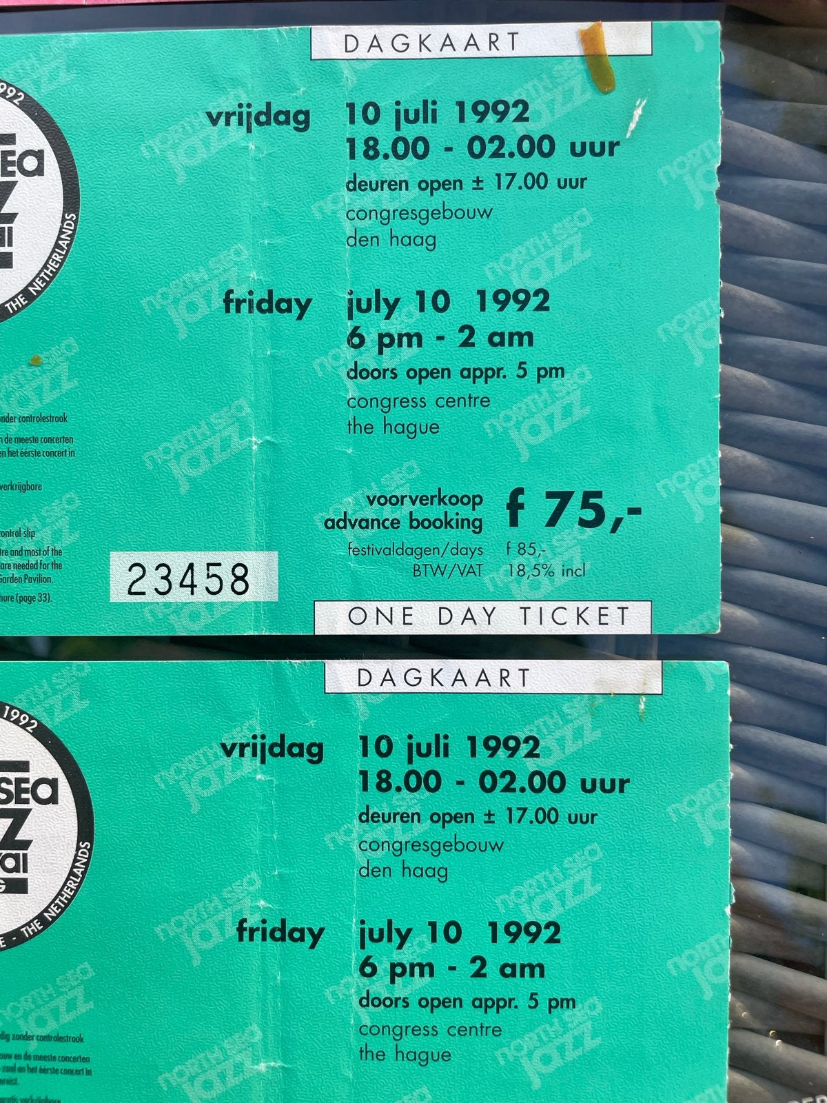 3 North Sea jazz kaarten uit 1991 en 1992!, Tickets en Kaartjes, Drie personen of meer