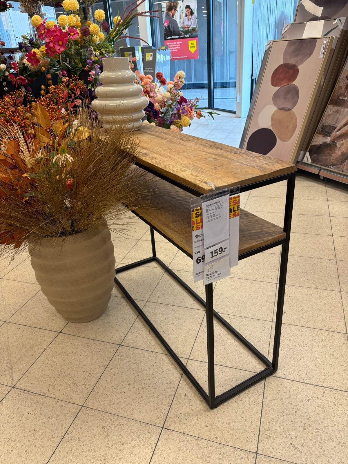 Zo goed als nieuwe sidetable Kyan - Mangohout/metaal, Huis en Inrichting, Tafels | Sidetables, Ophalen, 100 tot 150 cm, Zo goed als nieuw