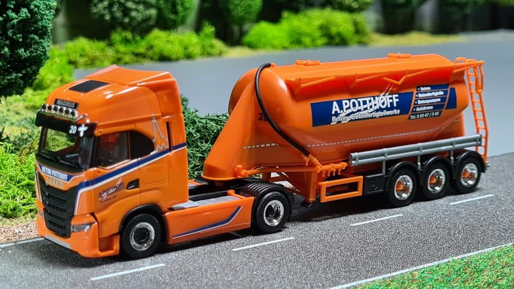 035 Herpa Potthoff Iveco S-Way onderlosser bulkoplegger, Ophalen of Verzenden, Nieuw, Bus of Vrachtwagen, Herpa