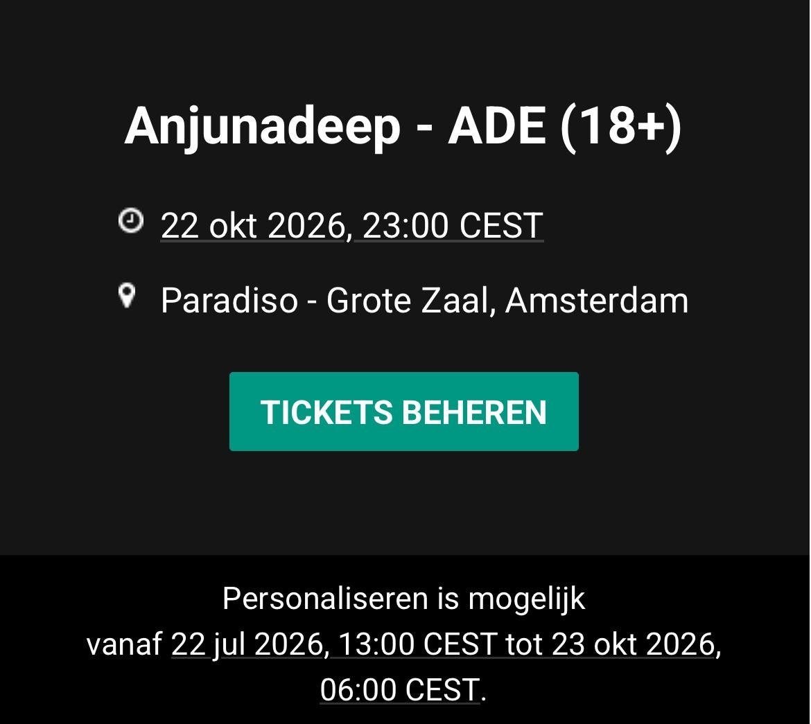 ADE - Anjunadeep - 22 oktober 2026 - 2x, Tickets en Kaartjes, Concerten | Dance, Twee personen, Oktober
