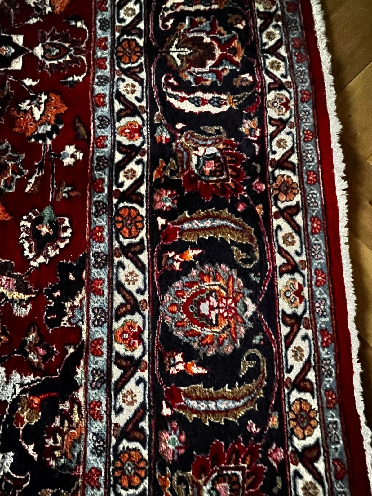 Prachtig Perzisch tapijt, rood met gedetailleerd patroon, Gebruikt, Klassiek, Vierkant, 200 cm of meer
