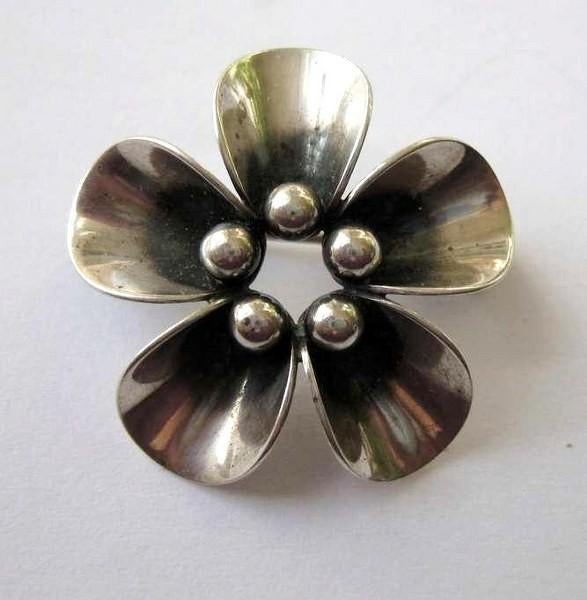 Nils Erik From DK, 925 zilver modernist broche bloem (2289), Ophalen, Zo goed als nieuw, Zilver, Zilver
