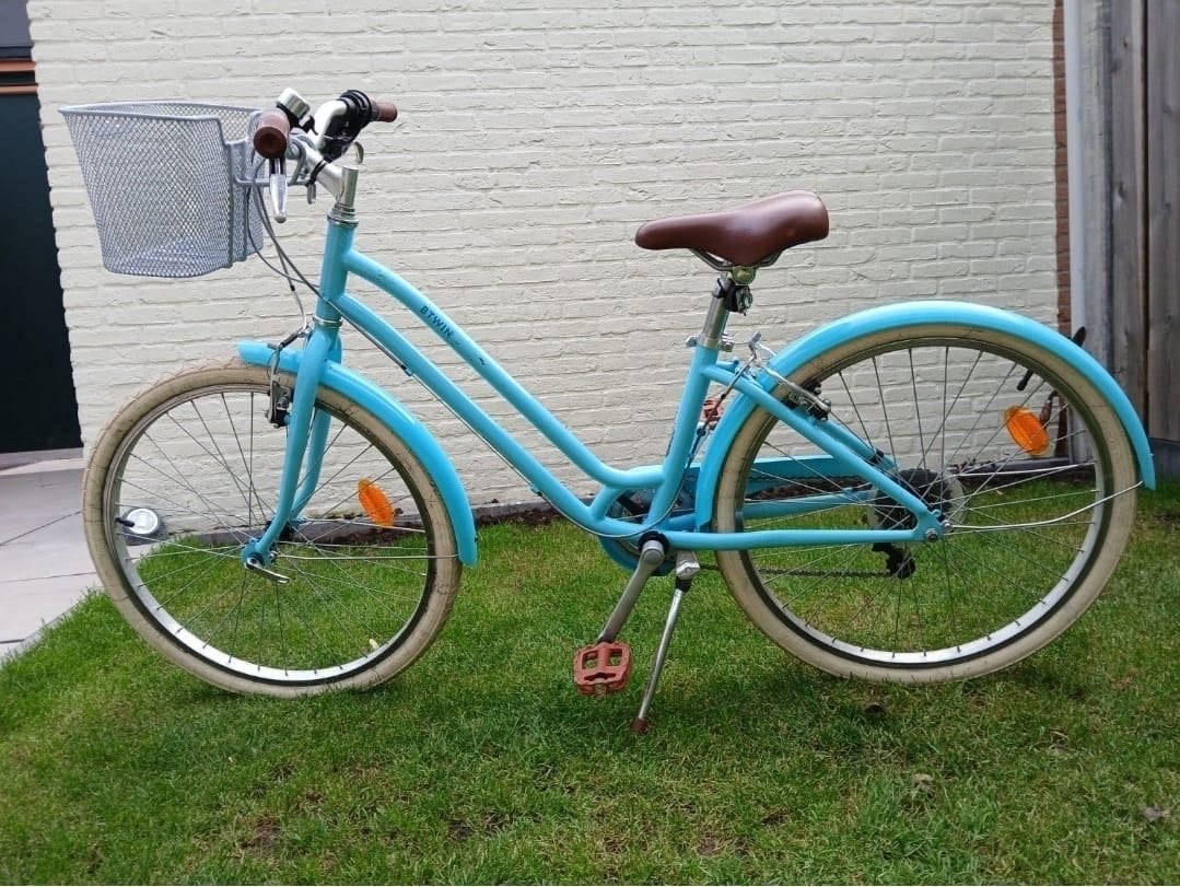 Decathlon B'Twin Elops 100 Stadsfiets Dames - Lichtblauw, Velgrem, 50 tot 53 cm, Ophalen, Overige merken