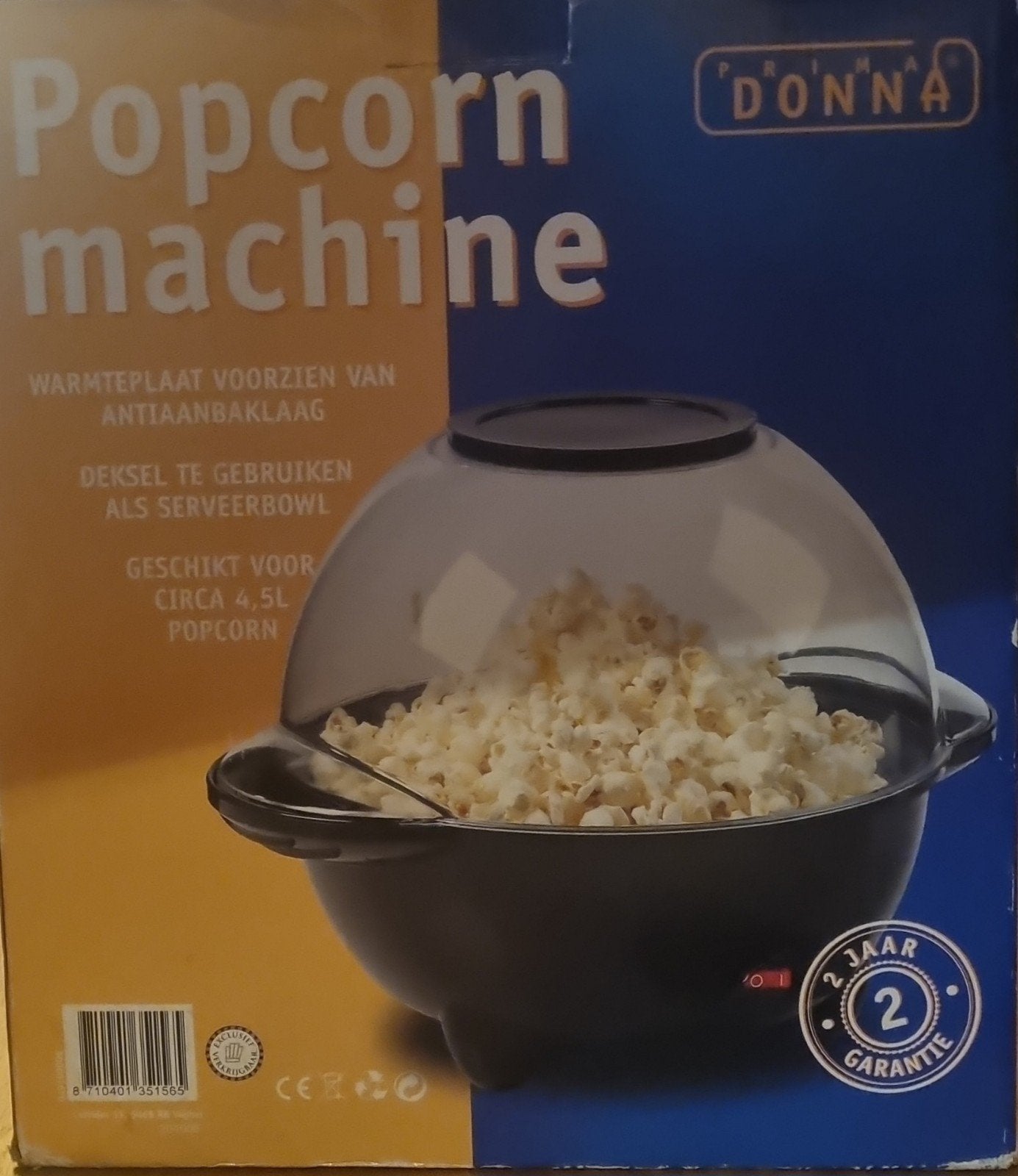 Donna Popcornmachine met antiaanbaklaag en serveerbowl, Ophalen of Verzenden, Nieuw