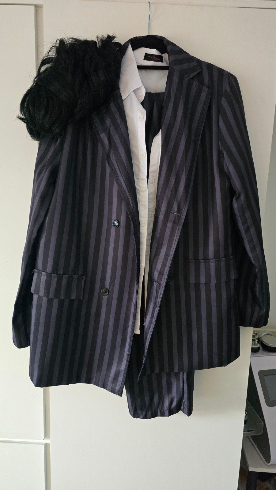 Griezelig Halloween Kostuum - Gestreepte Broek, Jas, Blouse, Maat 52/54 (L), Ophalen of Verzenden, Zo goed als nieuw, Halloween