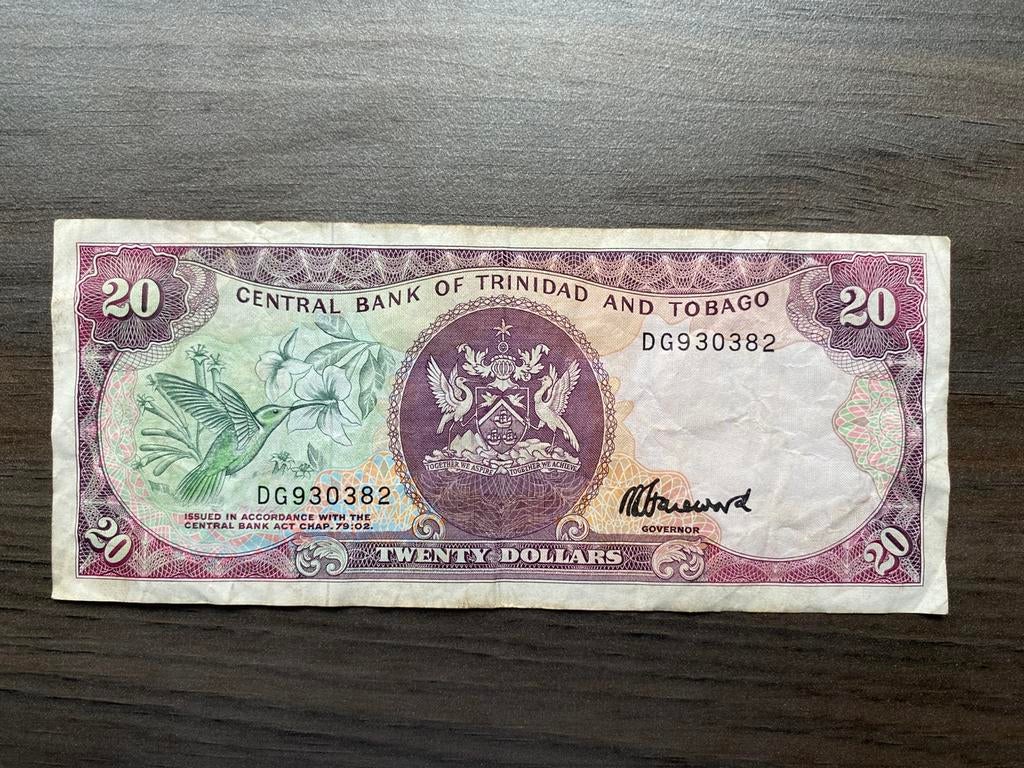20 Dollars Trinidad en Tobago 1985 Bankbiljet p-39c, Ophalen of Verzenden, Midden-Amerika, Los biljet