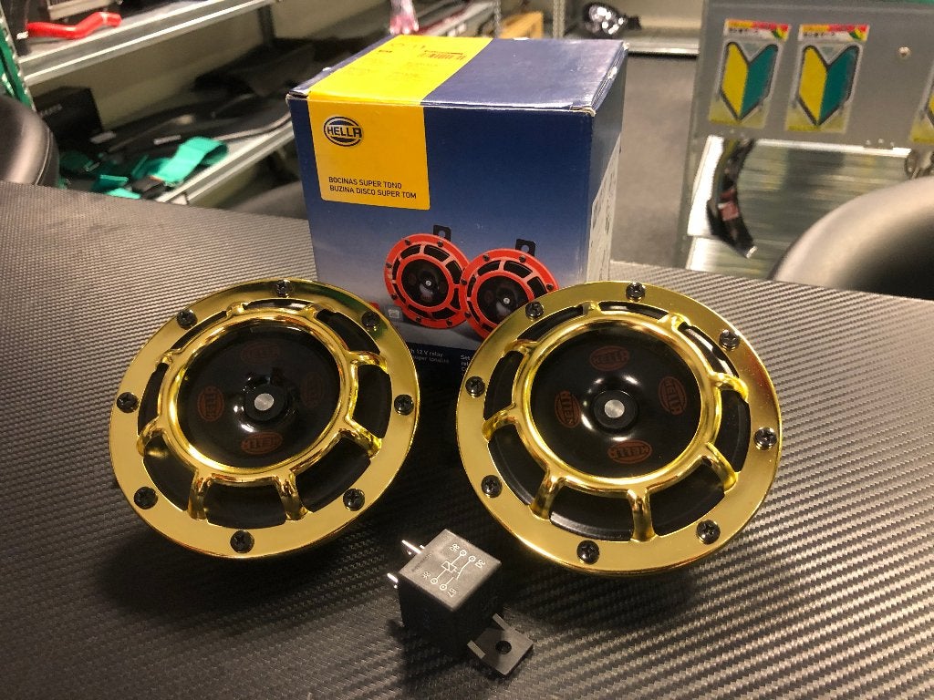 Hella Supertone 118db Claxon set (goud gold geel), Ophalen of Verzenden