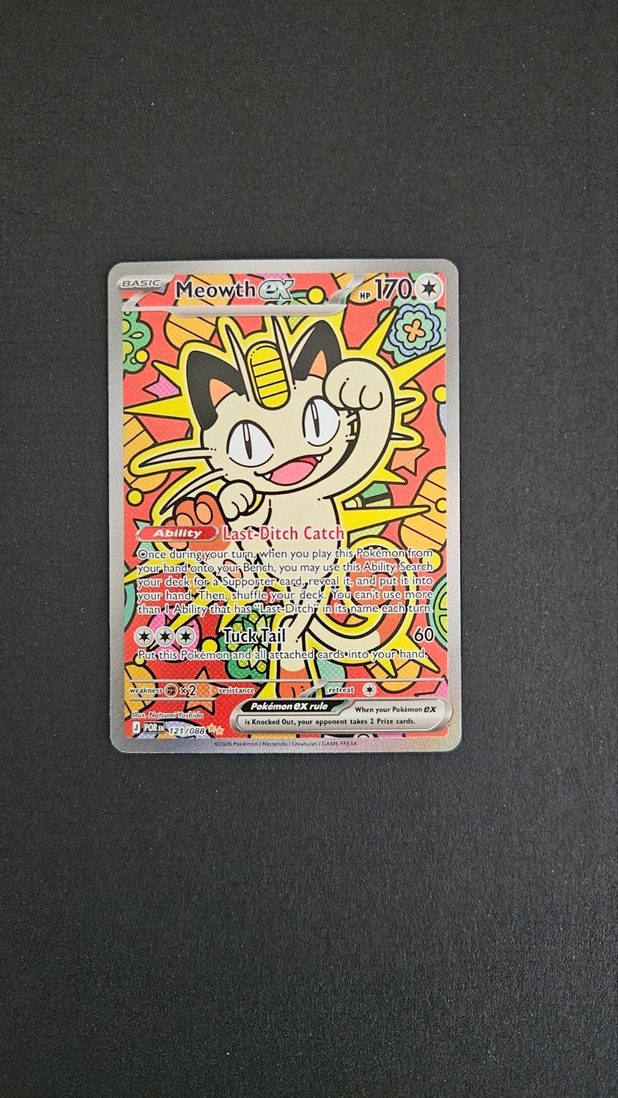 Meowth Ex 121/088 (POR), Ophalen of Verzenden, Zo goed als nieuw, Losse kaart, Foil