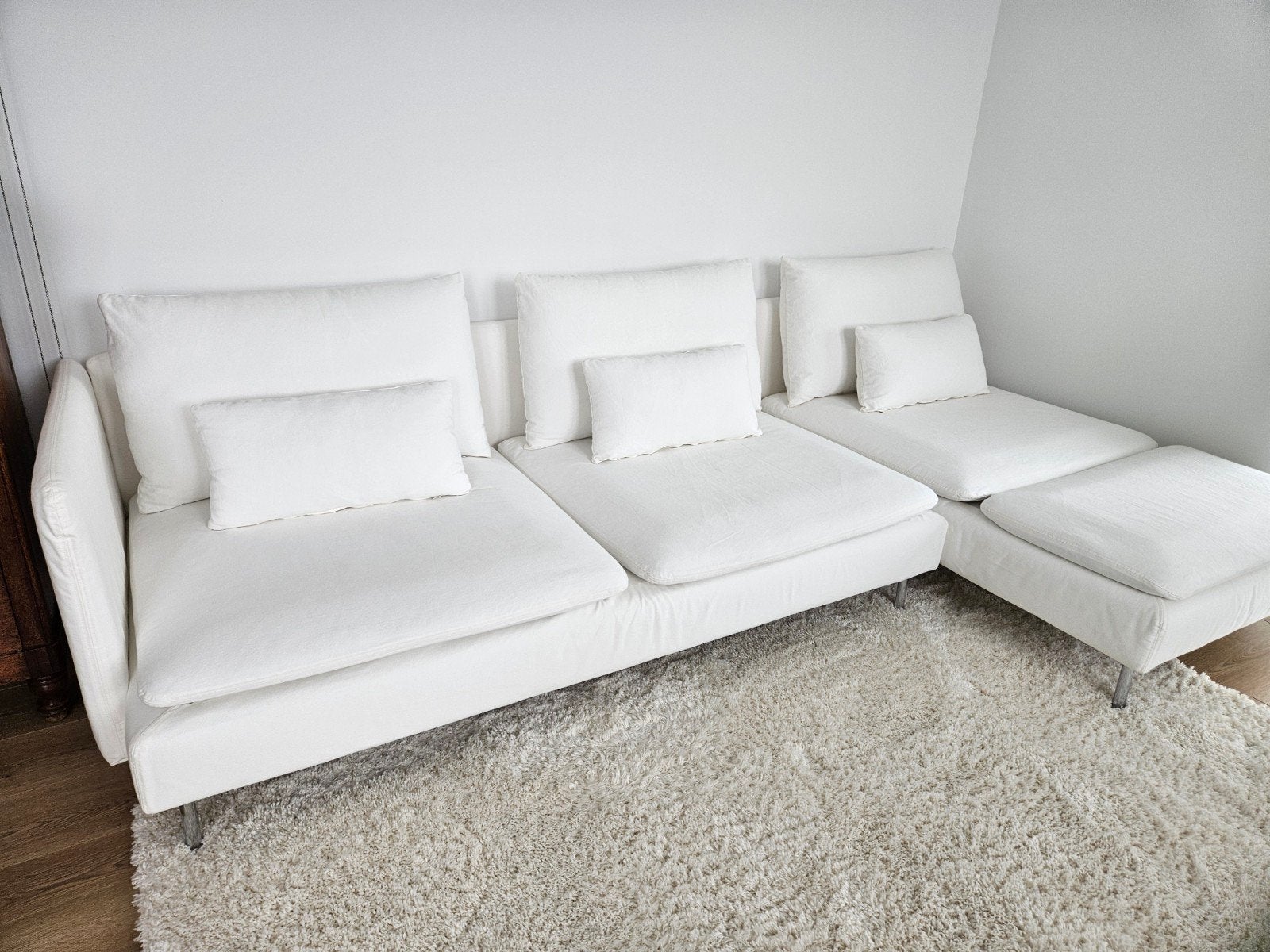 Ikea Soderhamn 4 zitsbank met chaise longue blekinge wit, Ophalen, Zo goed als nieuw, Stof, Scandinavisch Japandi Ikea Landelijk Strak
