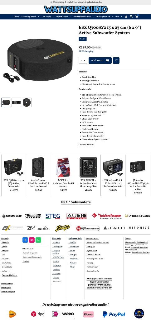 ESX Q300AV2 15 x 23 cm (6 x 9”) Active Subwoofer System, Audio Design, Nieuw, Am Breilingsweg 3, 76709 Kronau, Duitsland, Ophalen of Verzenden