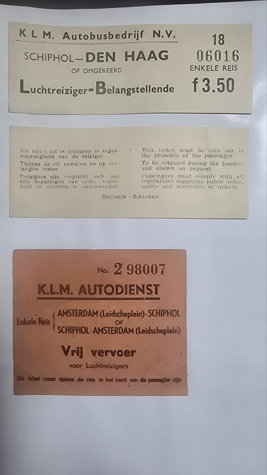 3 oude kaartjesKLM Autodienst & Autobusbedrijf Tickets, Verzamelen, Ophalen of Verzenden, Gebruikt, Trein