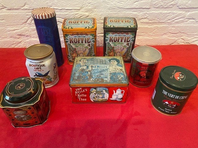 10x vintage koffie en thee blikken, Ophalen of Verzenden, Gebruikt, Koffie
