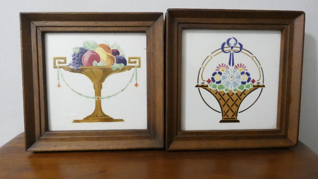 2x tegel -Jugendstile - art nouveau in lijst [1580], Antiek en Kunst, Ophalen