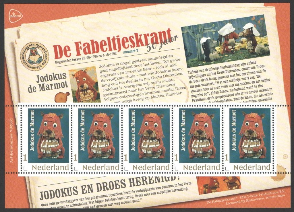 Postzegels De Fabeltjeskrant: Jodokus de Marmot, Ophalen of Verzenden, Na 1940, Postfris