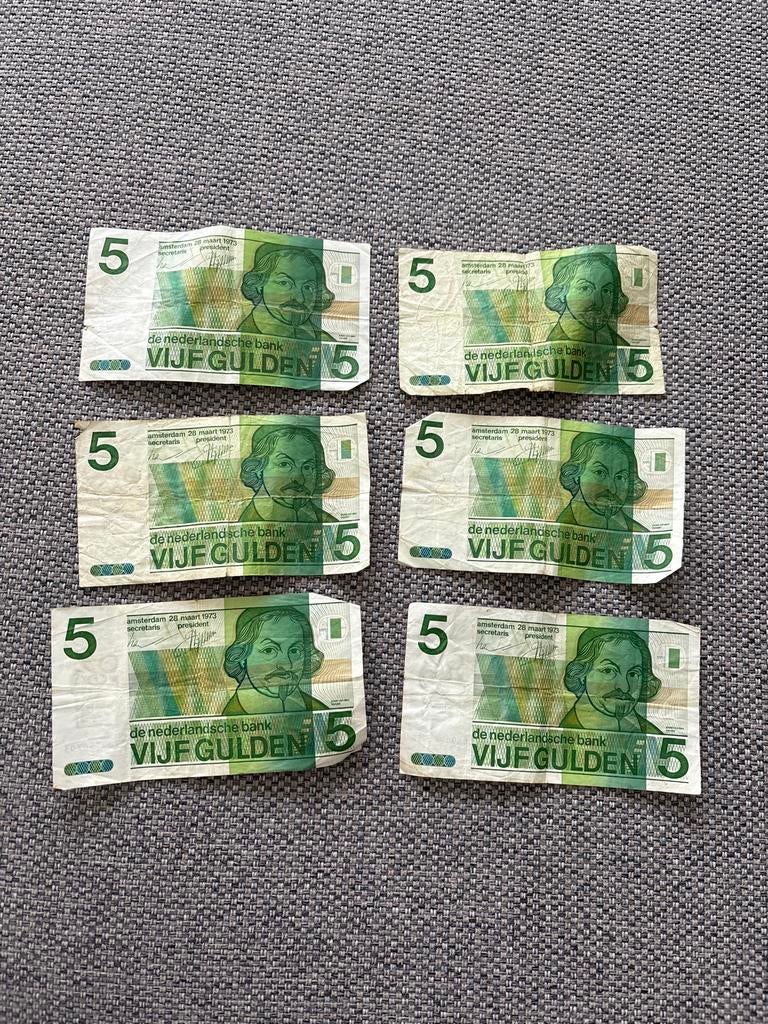 6x Vijf Gulden Biljetten - Nederlandse Bank 1973, Ophalen, 5 gulden, Setje