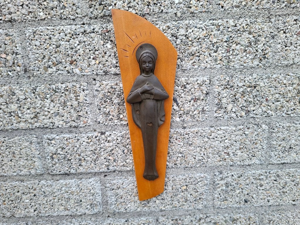 antiek wand deco van madonna maria die bid, Ophalen of Verzenden