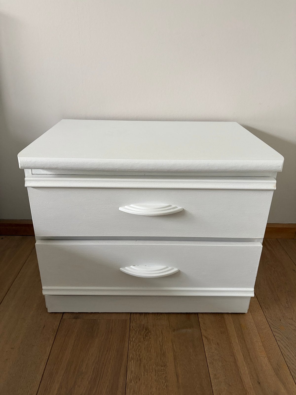Set van 2 houten nachtkastjes - overschilderbaar, Ophalen, Gebruikt, 45 tot 65 cm, Minder dan 55 cm
