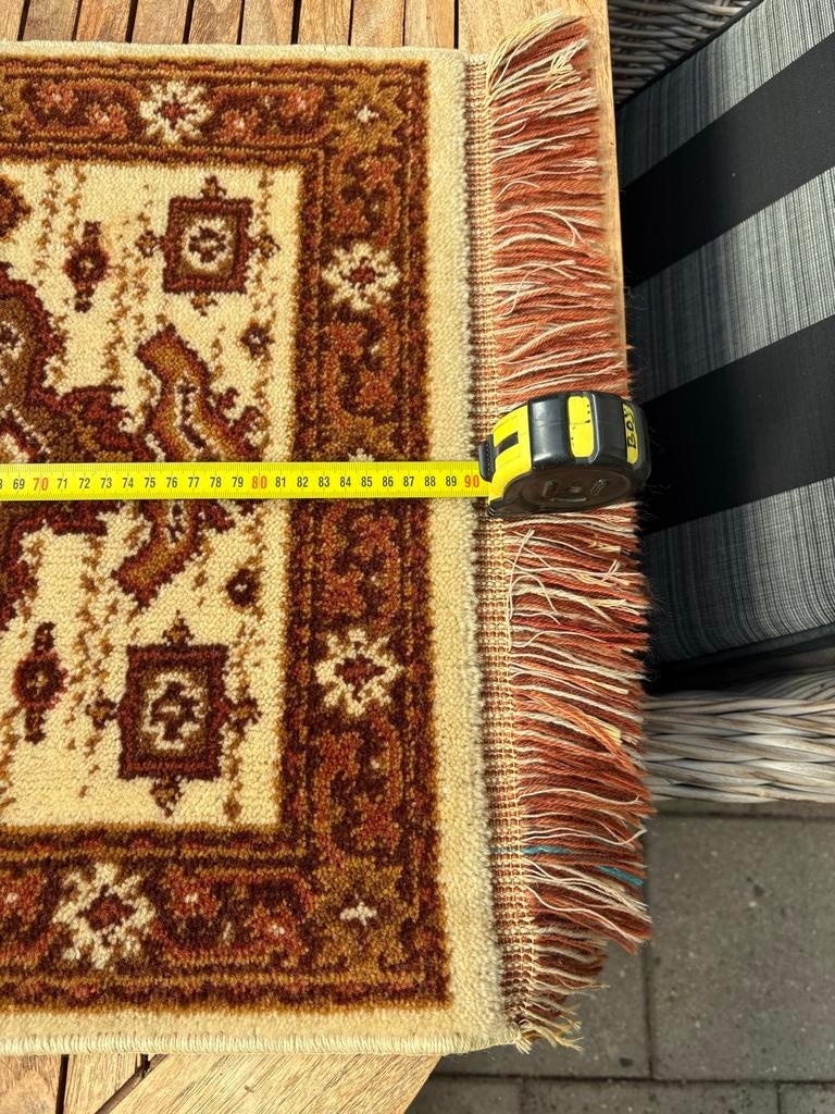 Vintage Oosters Smyrna Tapijtje Bruin/Beige - 90x50 Mancave, Minder dan 50 cm, Gebruikt, 50 tot 100 cm, Bruin