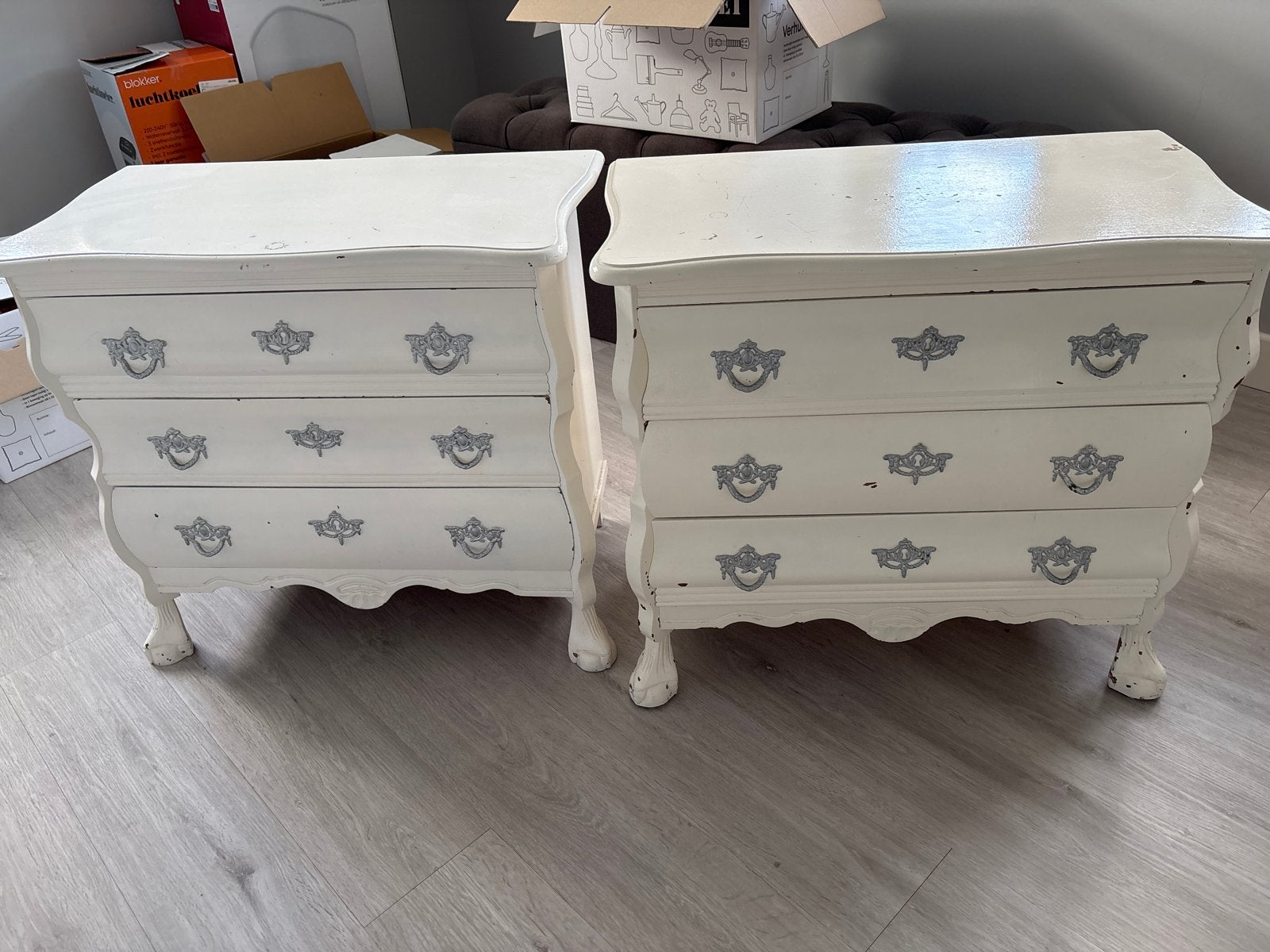 Set van 2 antieke nachtkastjes/commodekastjes, Huis en Inrichting, Ophalen, Gebruikt, 1 of 2 laden, 50 tot 100 cm